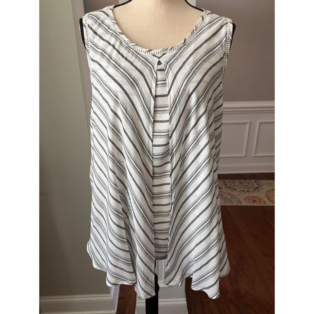 CJ Banks Double Layer Tank Top w/Openwork Trim White/Black Sz 2X